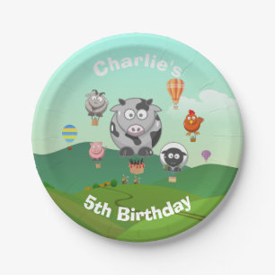 Hot Air Balloon Animals Custom Birthday Paper Plate