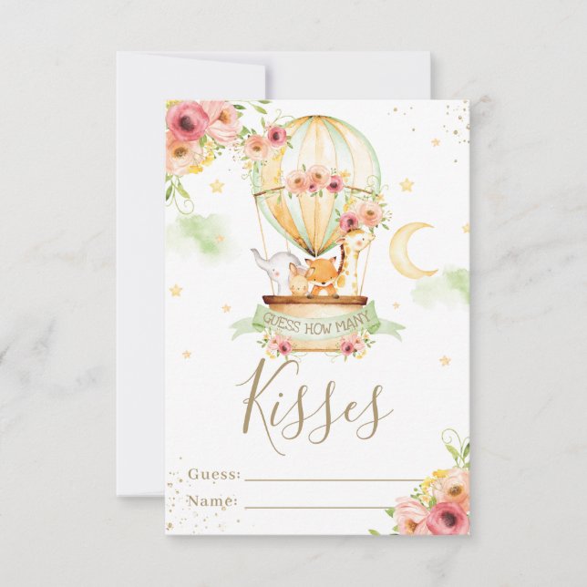 Hot Air Balloon Animals Guess How Many Kisses Card (Front)