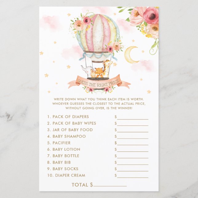 Hot Air Balloon Animals Guess the Right Price Game (Front)