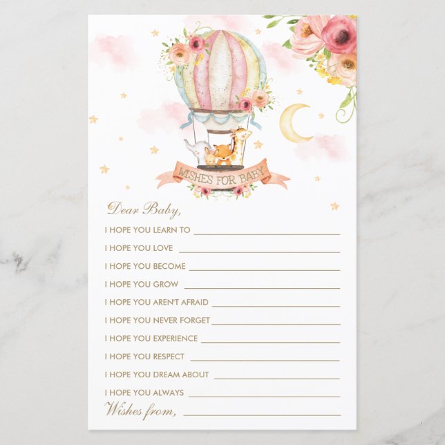 Hot Air Balloon Animals Shower Wishes for Baby  (Front)