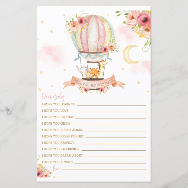 Hot Air Balloon Animals Wishes for Baby Message (Front)