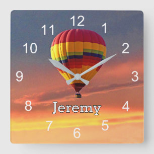 Hot Air Balloon at glorious Sunset personalise Square Wall Clock