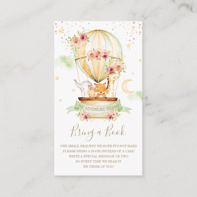 Hot Air Balloon Baby Animals Shower Bring a Book E Enclosure Card (Front)