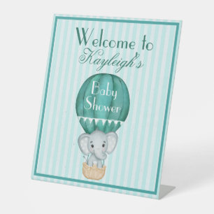 Hot Air Balloon Baby Boy Elephant Baby Shower Pedestal Sign
