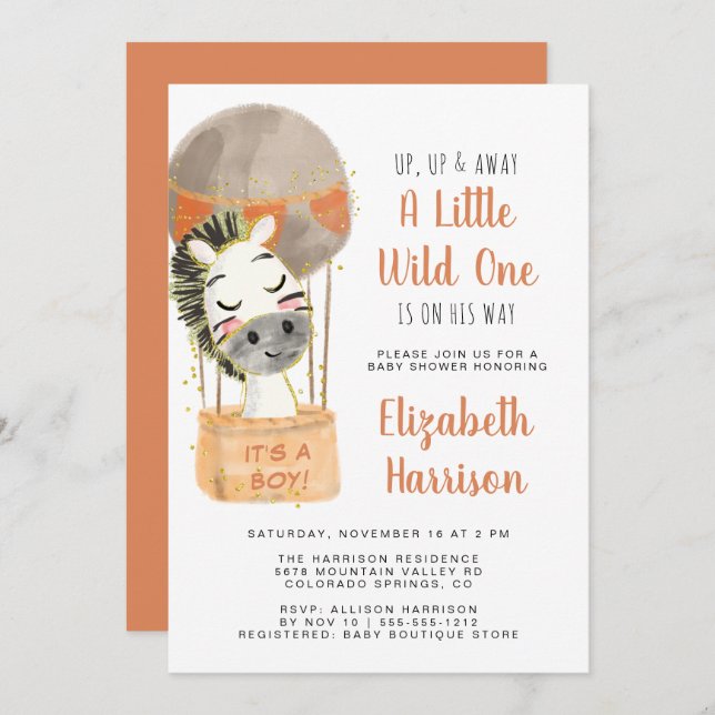 Hot Air Balloon Baby Boy Shower Invitation (Front/Back)