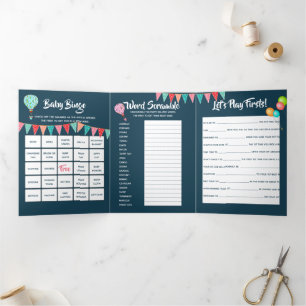 Hot air balloon baby bunting flags neutral gender Tri-Fold invitation