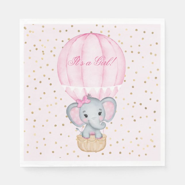 Hot Air Balloon Baby Girl Elephant Baby Shower  Napkin (Front)