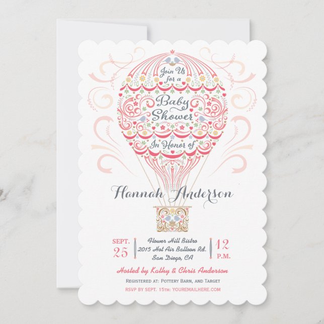 Hot Air Balloon Baby Girl Shower Invitation (Front)