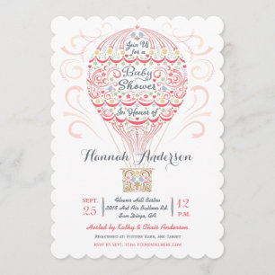 Hot Air Balloon Baby Girl Shower Invitation