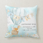 Hot Air Balloon Baby Shower Birth Birth Stats Cushion<br><div class="desc">Cute jungle & woodland animals baby pillow for a baby boy.  Easy to personalize with baby's birth stats!   Matching items available in our shop.
.</div>