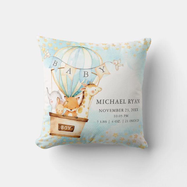 Hot Air Balloon Baby Shower Birth Birth Stats Cushion (Front)