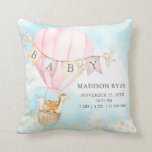 Hot Air Balloon Baby Shower Birth Birth Stats Cushion<br><div class="desc">Cute jungle & woodland animals baby pillow for a baby girl.  Easy to personalize with baby's birth stats!   Matching items available in our shop.
.</div>