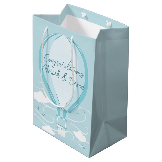 Hot Air Balloon Baby Shower Blue Medium Gift Bag (Back Angled)