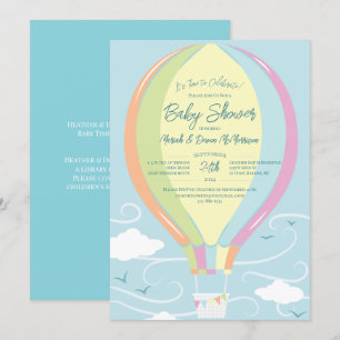 Hot Air Balloon Baby Shower Blue Rainbow Invitation