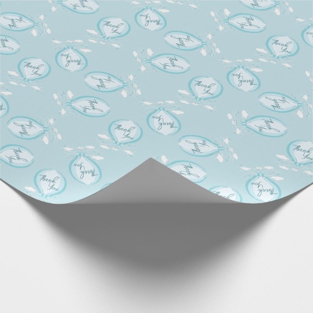 Hot Air Balloon Baby Shower Blue Thank You Wrapping Paper (Corner)