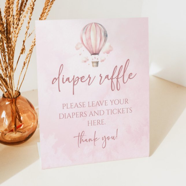 Hot Air Balloon Baby Shower Diaper Raffle Pedestal Sign (Creator Uploaded)