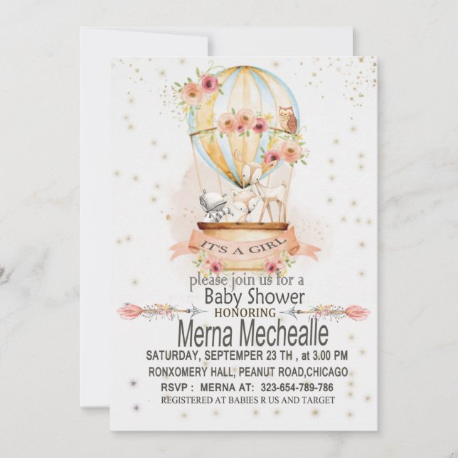 hot air balloon baby shower invitation (Front)