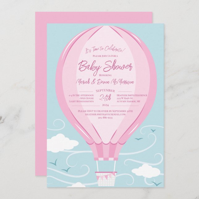 Hot Air Balloon Baby Shower Invitation (Front/Back)
