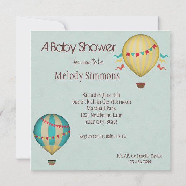 Hot Air Balloon Baby Shower Invitation (Back)