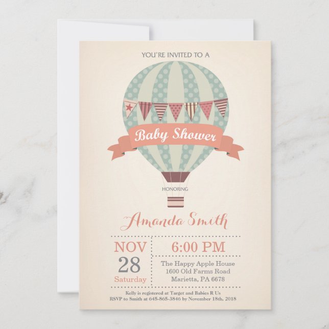 Hot Air Balloon Baby Shower Invitation (Front)