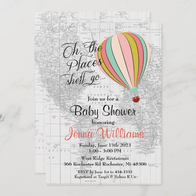 Hot Air Balloon Baby Shower Invitation (Front/Back)