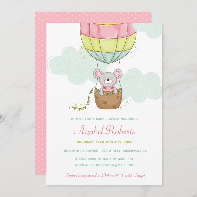 Hot Air Balloon Baby Shower Invitation (Front/Back)