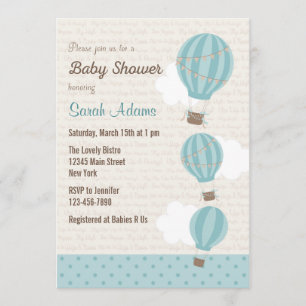Hot Air Balloon Baby Shower Invitation (Blue)