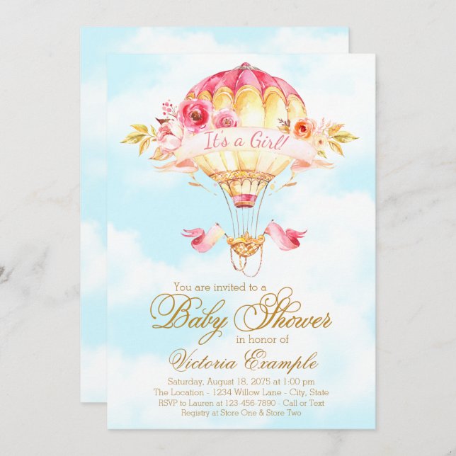 Hot Air Balloon Baby Shower Invitations (Front/Back)