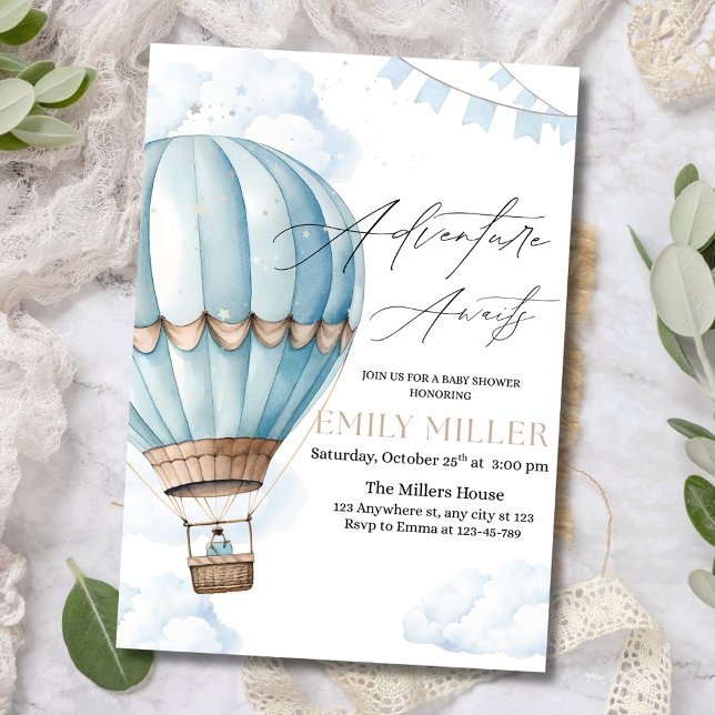 Hot Air Balloon Baby Shower Invite, Blue Boy Baby  Invitation (Creator Uploaded)