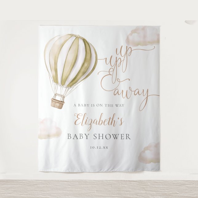 Hot Air Balloon Baby Shower Photo Backdrop Tapestry (Front)