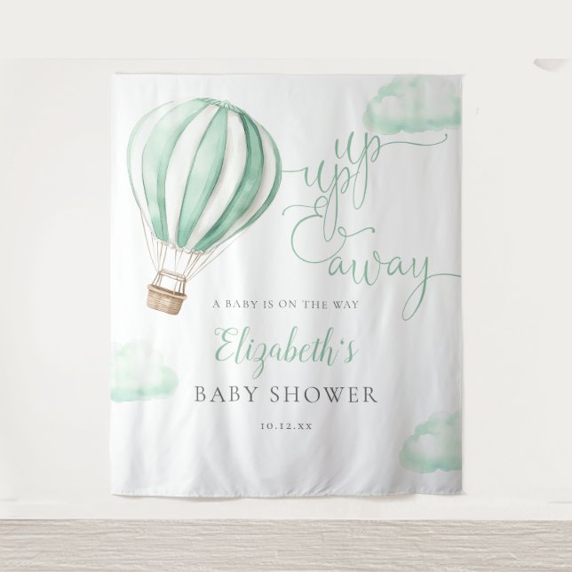 Hot Air Balloon Baby Shower Photo Backdrop Tapestry (Front)