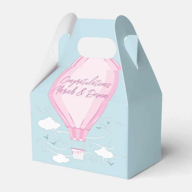Hot Air Balloon Baby Shower Pink Favour Box (Front Side)
