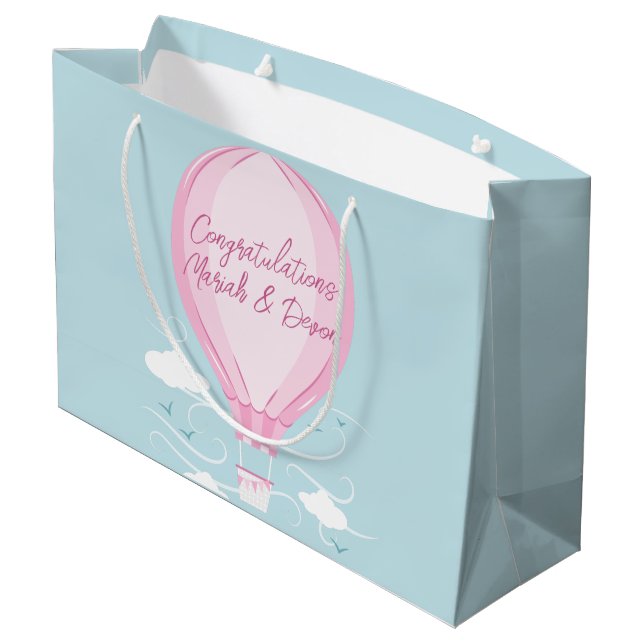 Hot Air Balloon Baby Shower Pink Large Gift Bag (Back Angled)