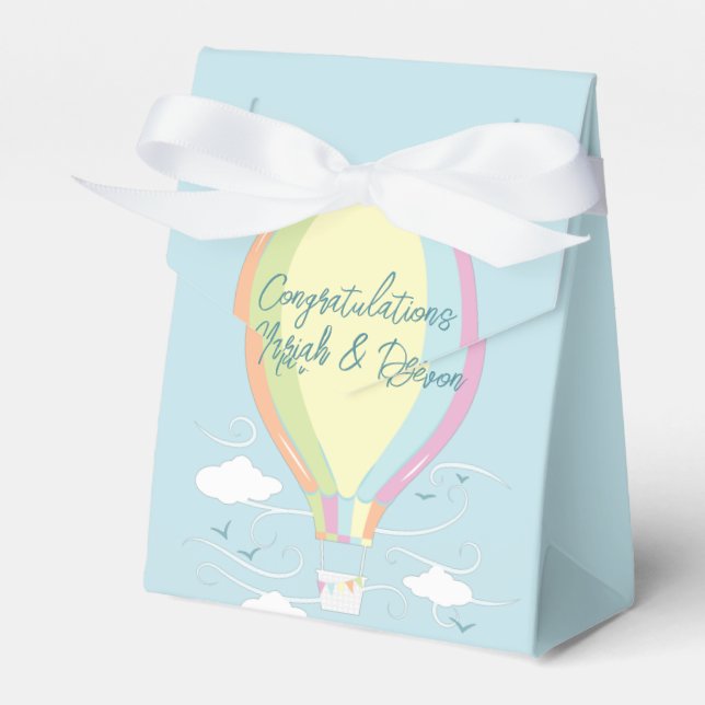 Hot Air Balloon Baby Shower Rainbow Favour Box (Front Side)