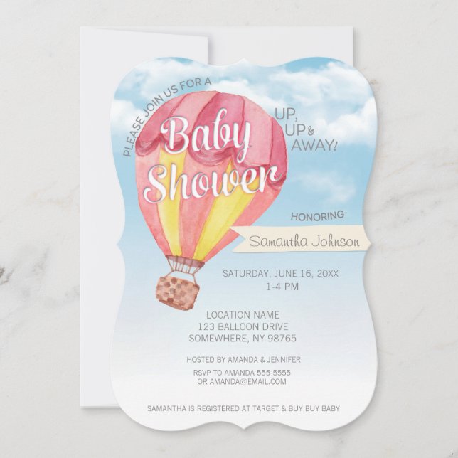 Hot Air Balloon Baby Shower - Red & Yellow Neutral Invitation (Front)