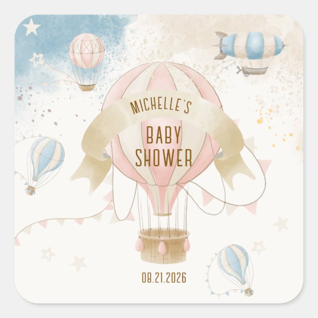 Hot Air Balloon Baby Shower  Square Sticker (Front)