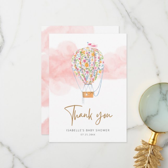 Hot Air Balloon Baby Shower Thank You Card (Front/Back In Situ)