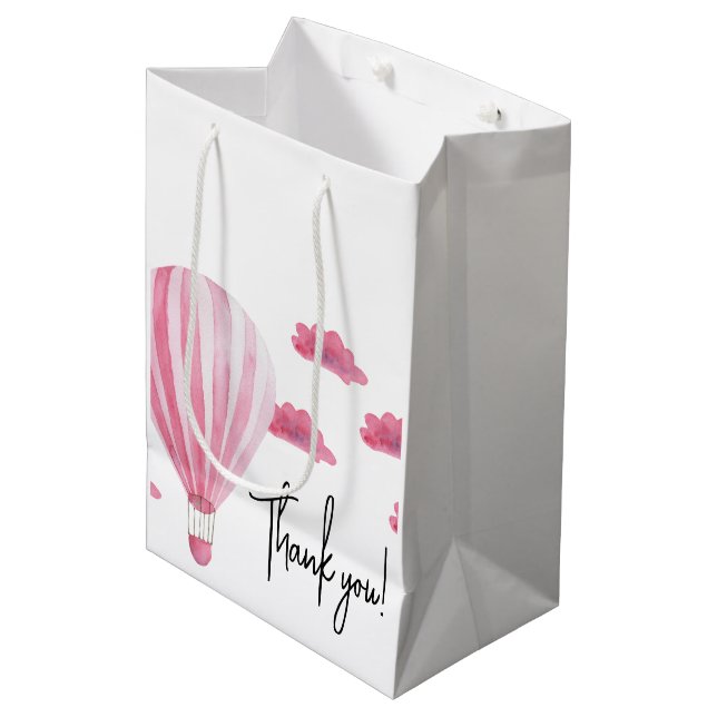 Hot air balloon baby shower thank you medium gift bag (Front Angled)