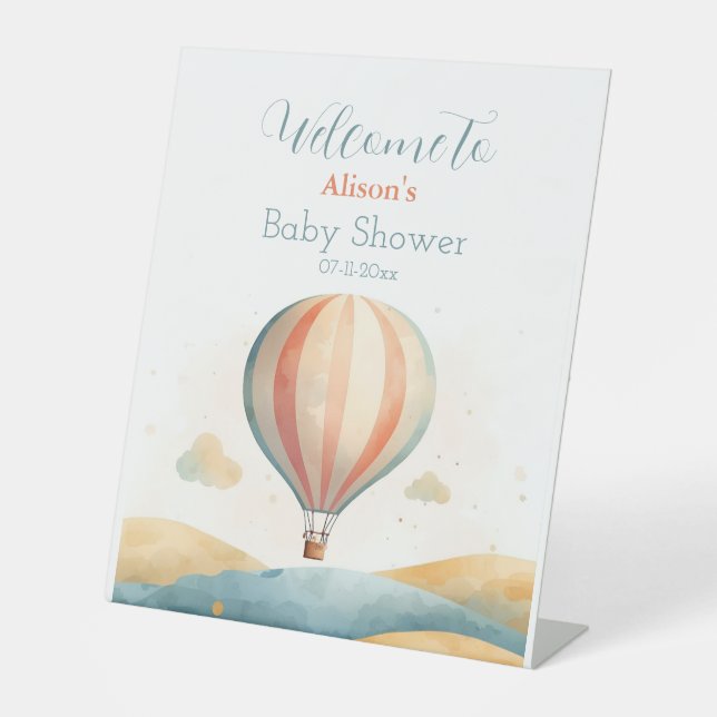 Hot Air Balloon Baby Shower Welcome Pedestal Sign (Front)