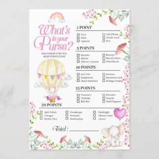 Hot Air Balloon Baby What's In Your Purse Game Invitation