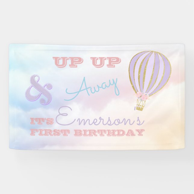 Hot air balloon banner, up up & away pastel banner (Horizontal)
