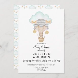 Hot Air Balloon Bear Baby Shower Invitation