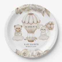 Hot Air Balloon Bear Bunny Neutral | Paper Plates