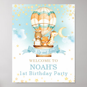 Hot Air Balloon Birthday Cute Animals Welcome Poster
