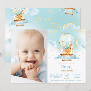 Hot Air Balloon Birthday Cute Jungle Animals Photo Invitation