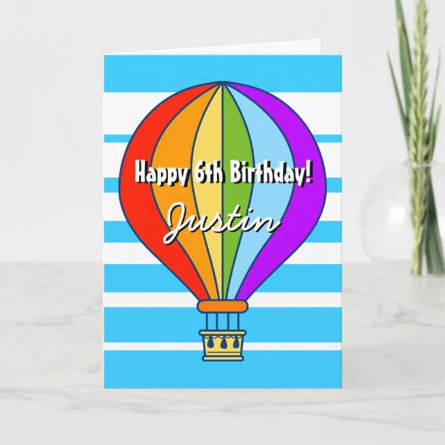 Hot air balloon Birthday greeting card for kids (Front)