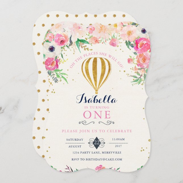 Hot Air Balloon Birthday Invitation (Front/Back)