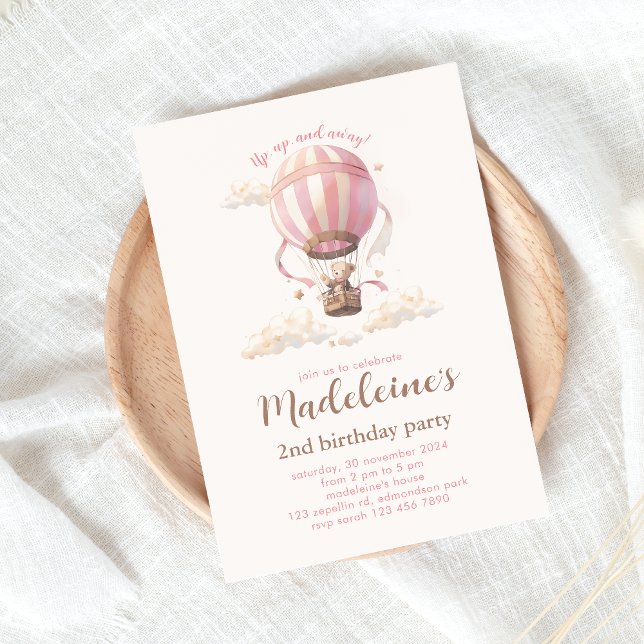 Hot Air Balloon Birthday Invitation Pink (Creator Uploaded)