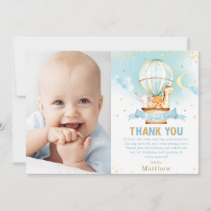 Hot Air Balloon Birthday Jungle Animals Boy Photo Thank You Card