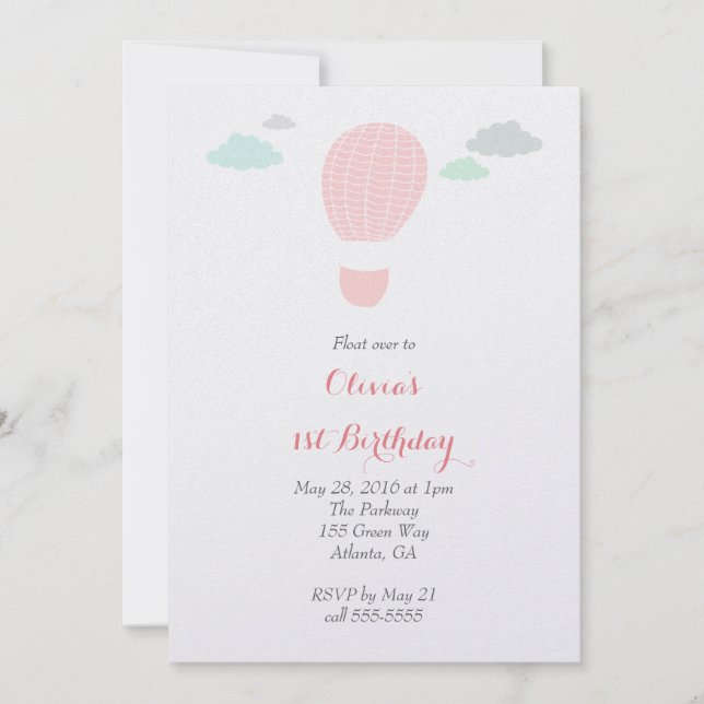 Hot Air Balloon Birthday Party Invitation (Front)